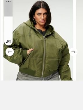 Good American Olive Hooded Bomber Jacket